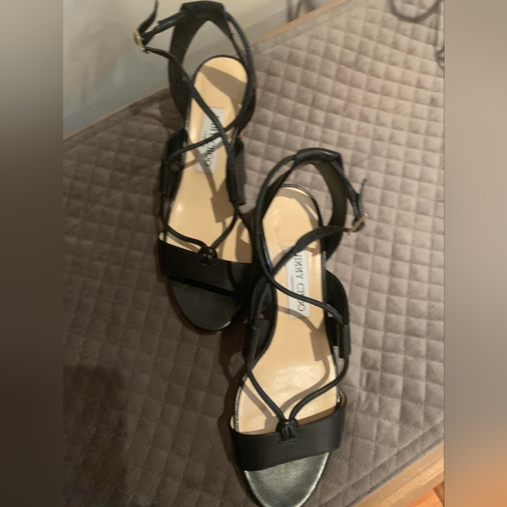 Jimmy Choo Black Strappy Leather Sandals